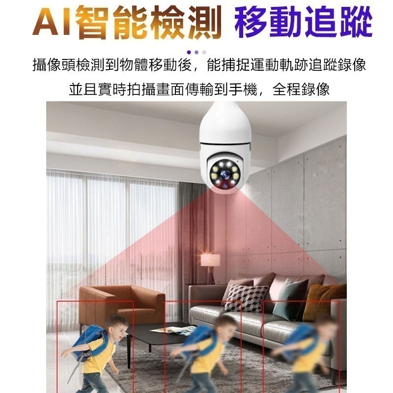 上帝視角~免安裝 360度燈泡座攝影機【4分割 1080P白光全彩 智能追蹤】雲蟻/千鳥APP遠端WIFI手機監視器-細節圖6