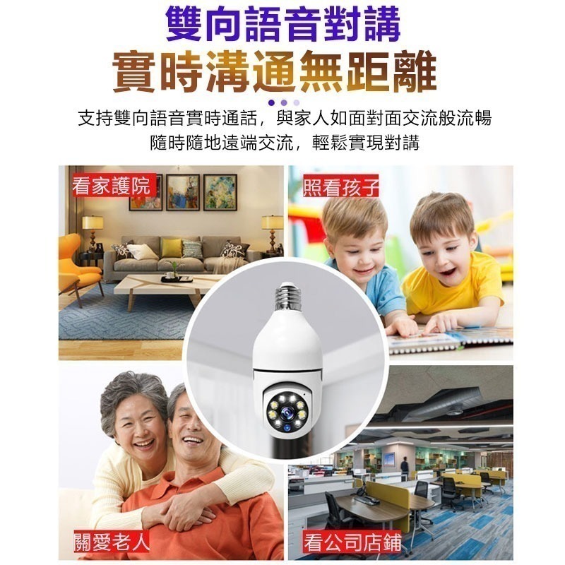上帝視角~免安裝 360度燈泡座攝影機【4分割 1080P白光全彩 智能追蹤】雲蟻/千鳥APP遠端WIFI手機監視器-細節圖8