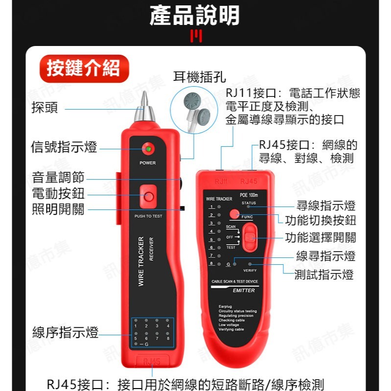 MJ-868尋線器 多功能網絡尋線 測試儀 查線器 巡線儀 無抗干擾尋線器 測線器 電話線 網路線-細節圖8