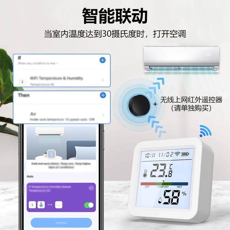 TUYA溫濕度計感測器 遠端控制 智能聯動家電 溫濕度探測器-細節圖2
