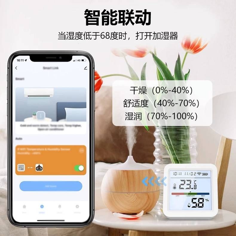TUYA溫濕度計感測器 遠端控制 智能聯動家電 溫濕度探測器-細節圖4