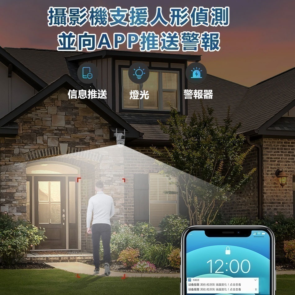 600萬雙鏡頭攝影機【360度旋轉追蹤 300萬固定槍+300萬隨轉球 白光紅外日夜全彩】 有看頭APP戶外監視器-細節圖6