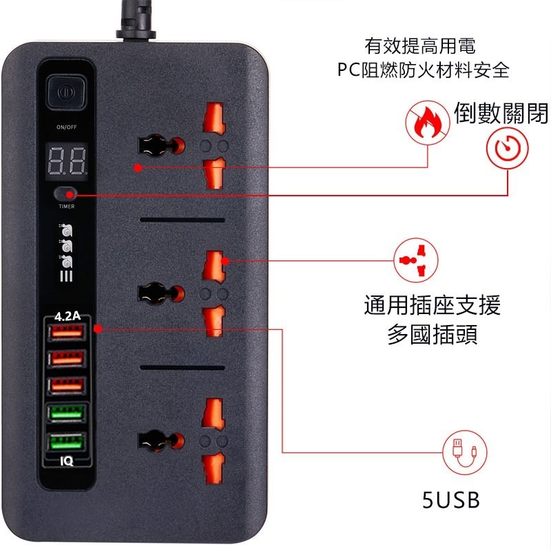 台灣出貨 3位萬國插座+PD&QC雙快充插座 USB延長插座 倒數關閉 防止觸電設計 超載安全防護BKL04-細節圖8
