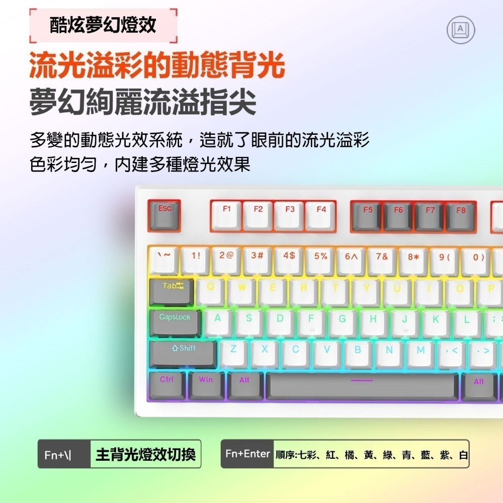 台灣現貨🔥RGB玩色機械式換軸鍵盤【編成+倉頡+注音】FOREV K98電競靜音鍵盤👍青軸段落軸💗紅軸線性軸-細節圖3