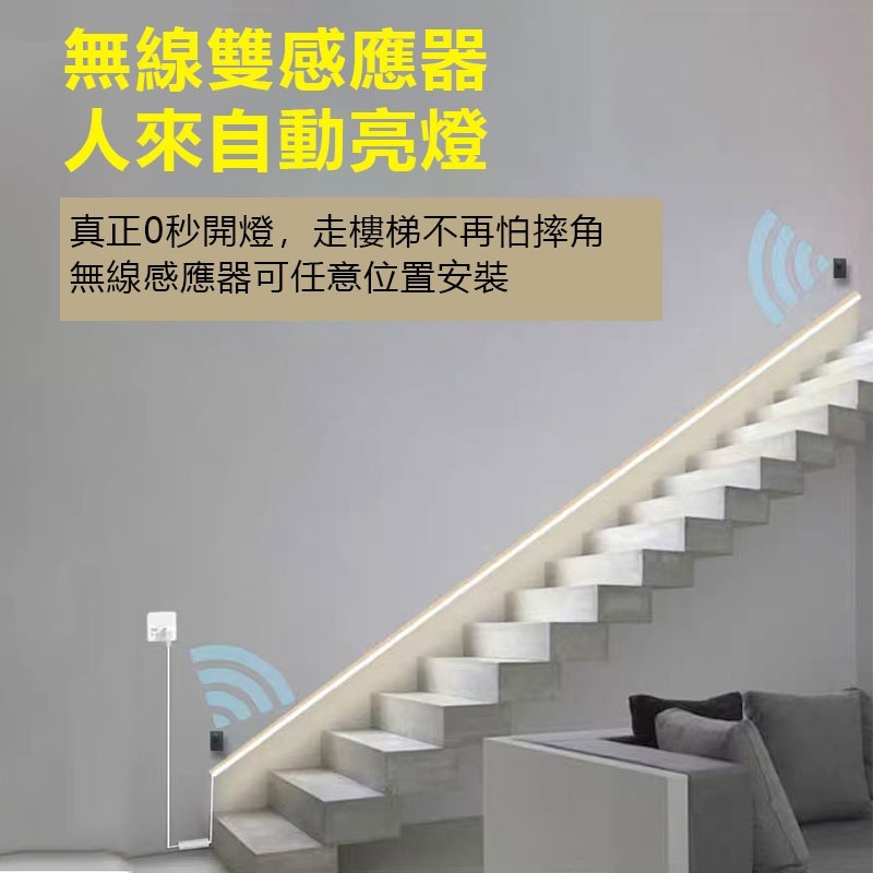 樓梯扶手燈節能LED燈條 雙向感應暖光燈帶 人體感應氣氛燈 人來亮燈 人走熄燈 節能等待 氛圍燈條-細節圖5