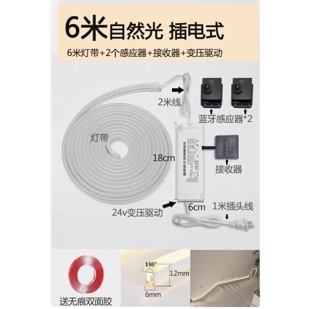 樓梯扶手燈節能LED燈條 雙向感應暖光燈帶 人體感應氣氛燈 人來亮燈 人走熄燈 節能等待 氛圍燈條-規格圖9