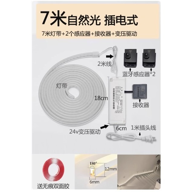 樓梯扶手燈節能LED燈條 雙向感應暖光燈帶 人體感應氣氛燈 人來亮燈 人走熄燈 節能等待 氛圍燈條-規格圖9