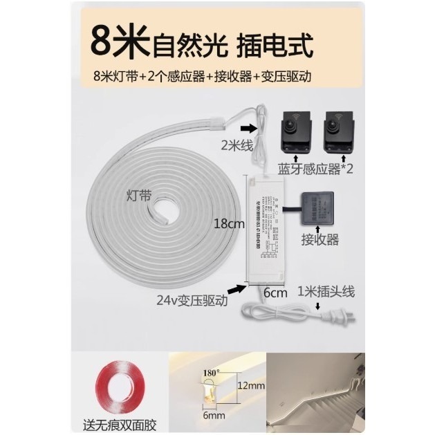 樓梯扶手燈節能LED燈條 雙向感應暖光燈帶 人體感應氣氛燈 人來亮燈 人走熄燈 節能等待 氛圍燈條-規格圖9