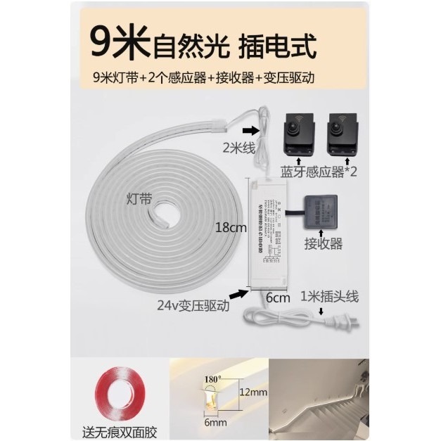 樓梯扶手燈節能LED燈條 雙向感應暖光燈帶 人體感應氣氛燈 人來亮燈 人走熄燈 節能等待 氛圍燈條-規格圖9