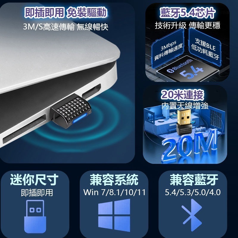 免驅動BT5.4 電腦藍芽接收器 藍牙接收器 免驅隨插即用 電腦外接藍芽 支持Win7/10/11-細節圖4