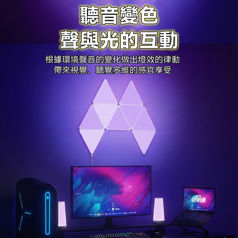 IOT量子燈 RGB三角量子燈(6片) TUYA智能生活 音樂背景燈 柔性氛圍燈 彩色造型燈 霓虹燈 非照明燈-細節圖2