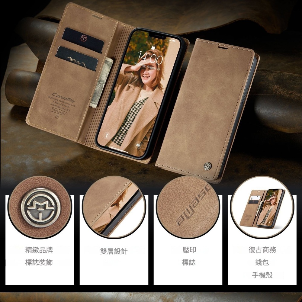 訊億💖iPhone17全系列 商務麂皮翻蓋精品皮套 錢包支架 磁吸卡包 全包防摔手機殼-細節圖3