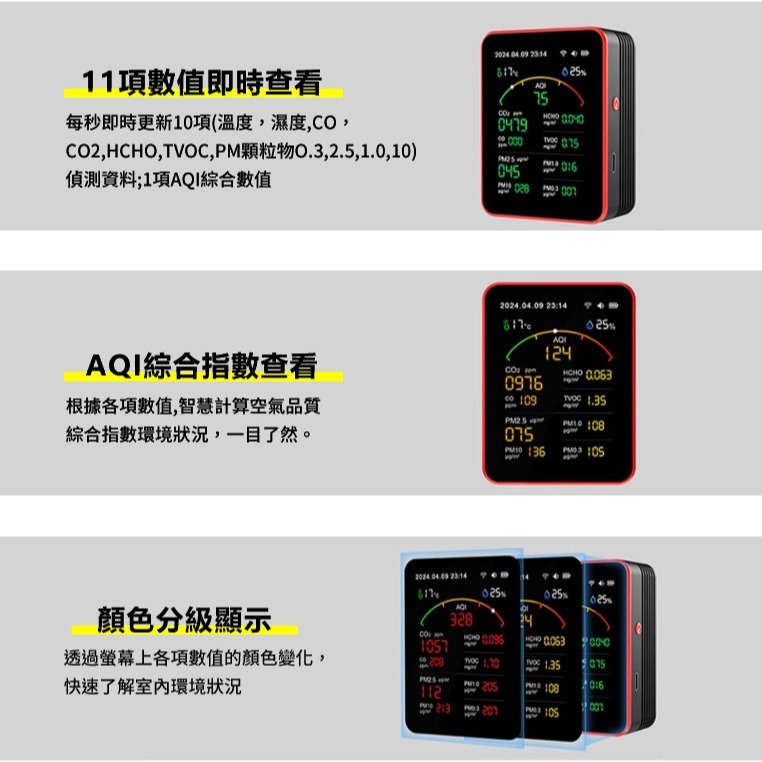 訊億 空氣品質檢測儀 APP遠端監測 Tuya智能生活 PM1.0 PM2.5 PM10甲醛檢測儀-細節圖10