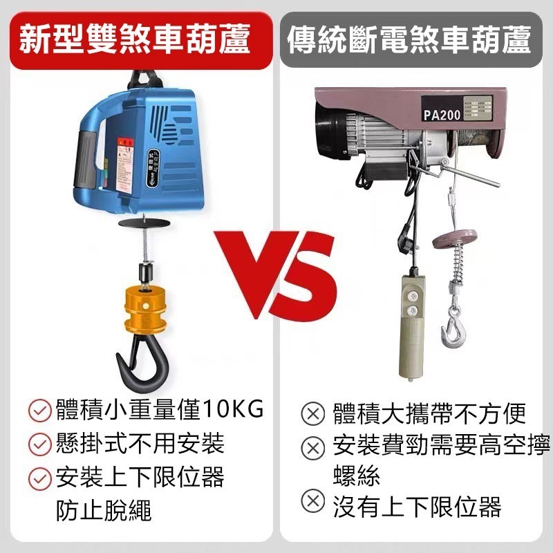 訊億 200公斤 電動葫蘆 吊機 輕型吊車 小金剛 捲揚機 鋼索 搖控式小吊機 工地/裝修吊重-細節圖10