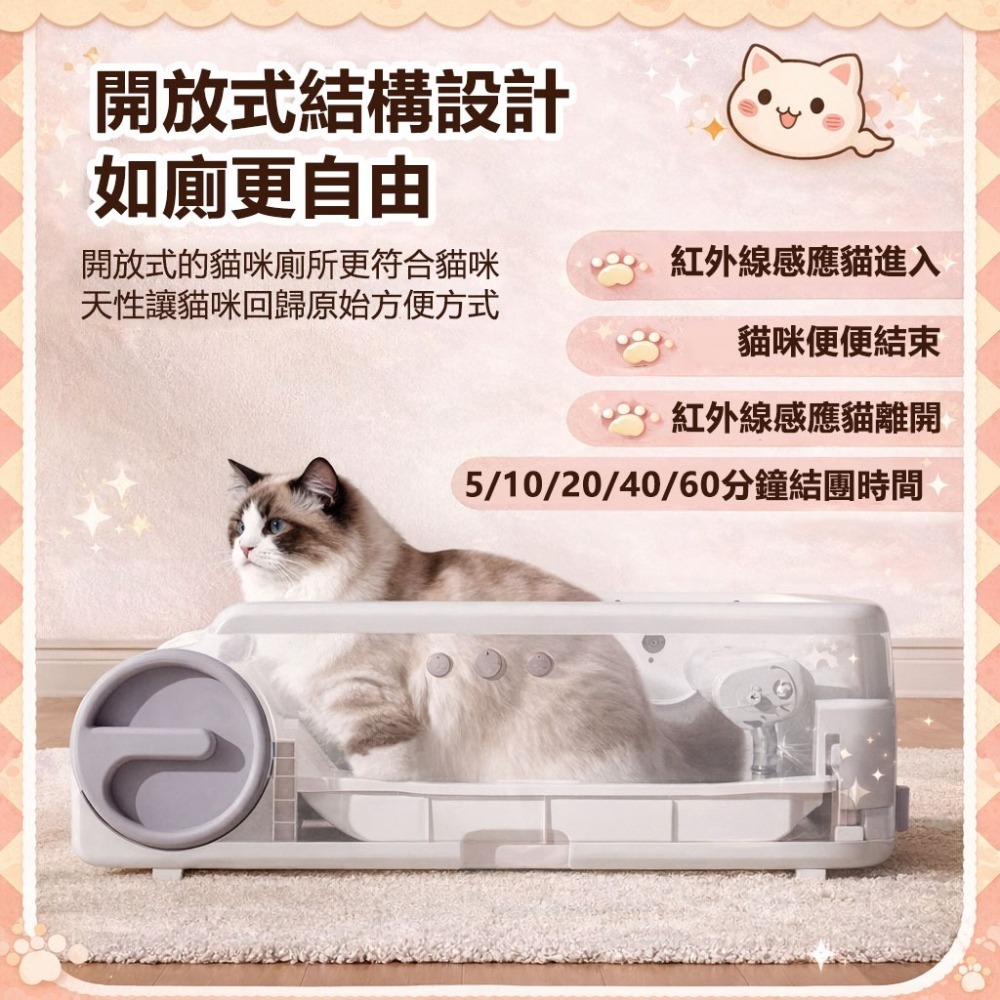 訊億👍不用自己鏟屎了~ AI自動鏟屎砂盆 不鏽鋼全自動貓砂盆 夾多重感測防夾貓 開放式大空間 7日大容量集便袋-細節圖3