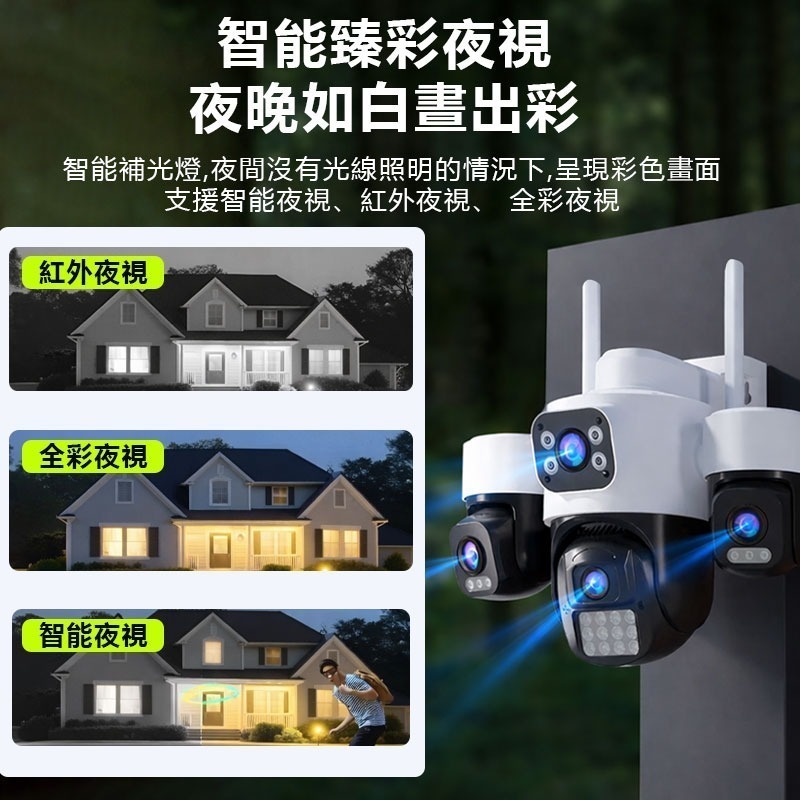 有看頭/易視雲 900萬三眼戶外監視器【一抵三 360度旋轉追蹤 2.5K 三鏡頭日夜全彩】Yoosee遠端攝影機-細節圖4