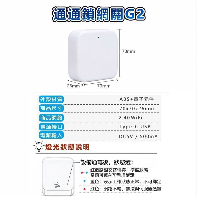 訊億 🔥 IOT通通牌門鎖專用 { 智能鎖網關G2 } 遠程一鍵開鎖 免距離限制 Tuya智能生活-細節圖8