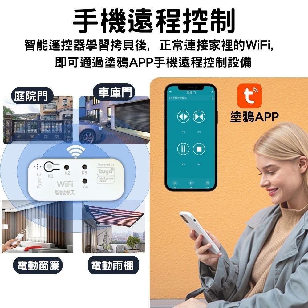 訊億✨Tuya WiFi智能遙控拷貝器 IOT RF433 捲門遙控器 手機遠端開門 車庫門 鐵捲門 庭院門 電動窗簾-細節圖5