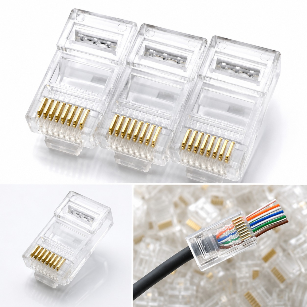 訊億 CAT6三叉直通水晶頭 100入｜RJ45 網路接頭｜穿透式 水晶接頭｜8P8C 網路線接頭｜適用 CAT5E-細節圖3
