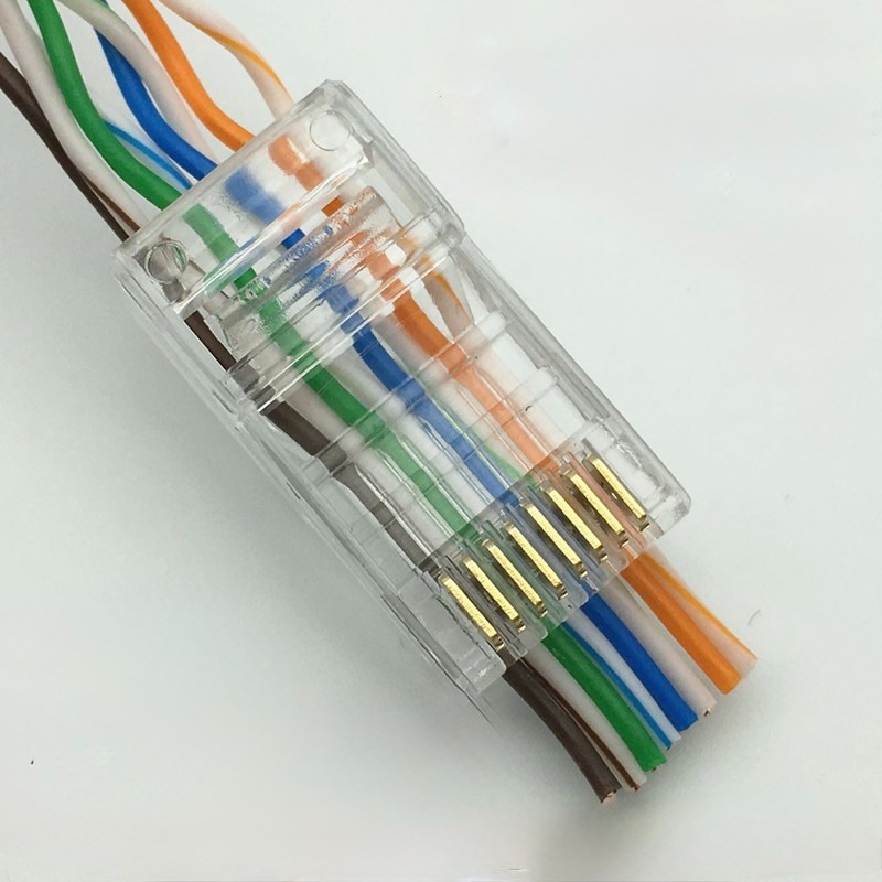 訊億 CAT6三叉直通水晶頭 100入｜RJ45 網路接頭｜穿透式 水晶接頭｜8P8C 網路線接頭｜適用 CAT5E-細節圖4