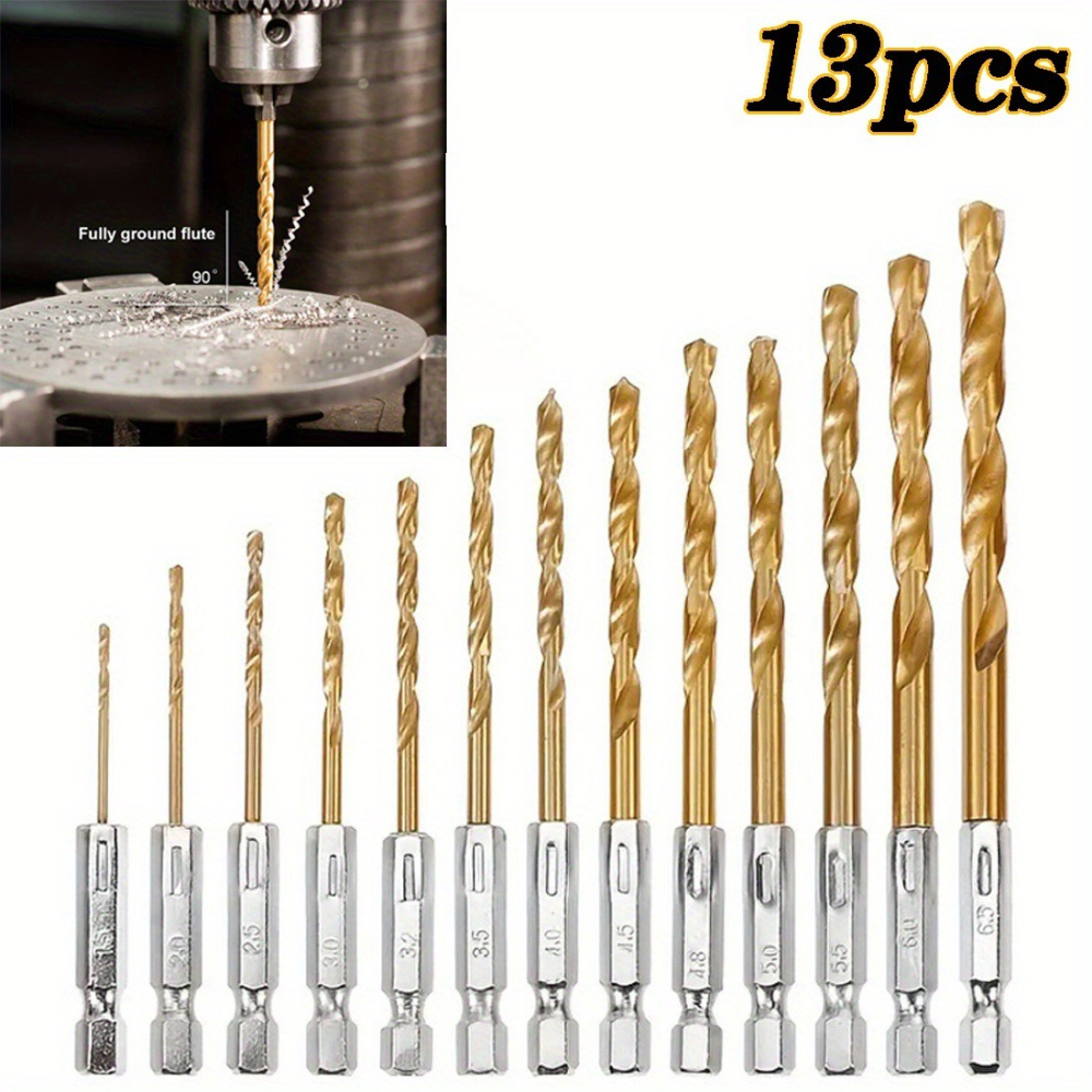 13件組 六角柄麻花鑽頭組 鍍鈦高速鋼HSS 鑽尾套裝 1.5-6.5mm 電鑽鑽頭 木工鑽頭 金屬鑽孔 DIY工具-細節圖3