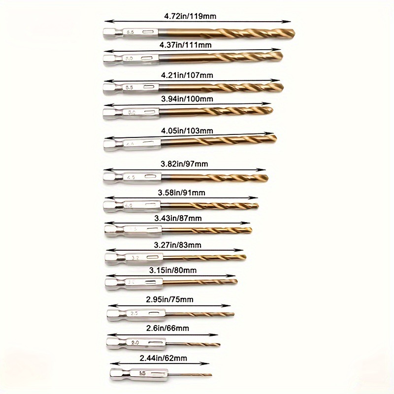 13件組 六角柄麻花鑽頭組 鍍鈦高速鋼HSS 鑽尾套裝 1.5-6.5mm 電鑽鑽頭 木工鑽頭 金屬鑽孔 DIY工具-細節圖4