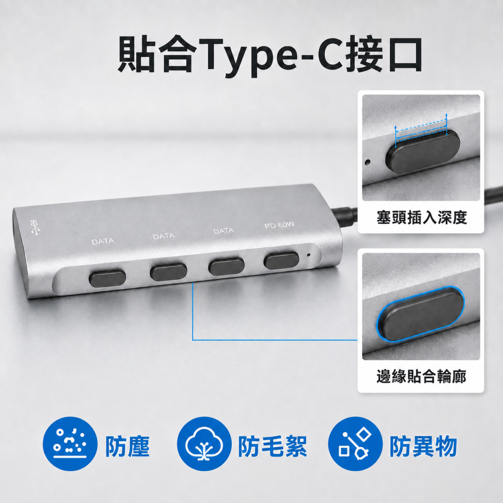 USB-C矽膠防塵塞 Type-C接口保護塞 防灰塵毛絮 手機平板筆電充電孔塞 黑色白色-細節圖4