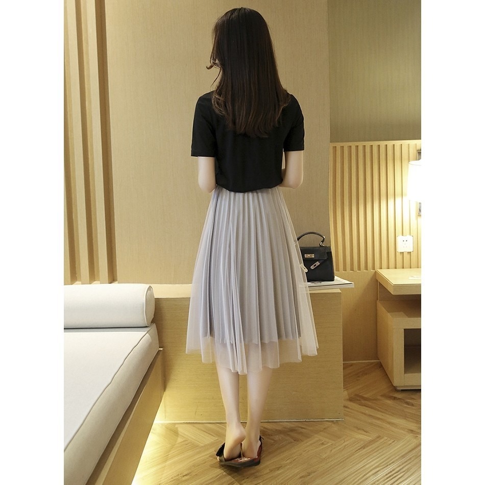 【BJ COLLECTION】日系飄逸高腰顯瘦百褶網紗裙 BJC40004(灰色 )68cm-細節圖3