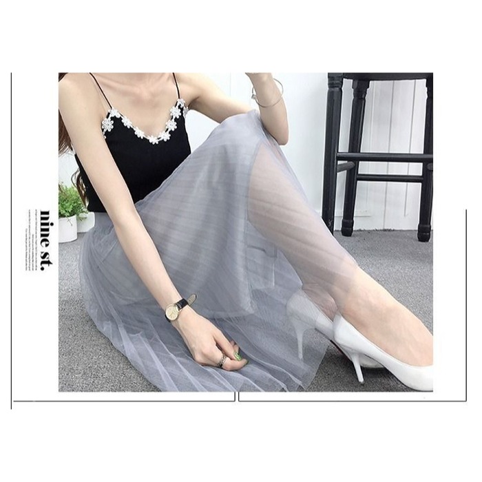 【BJ COLLECTION】日系飄逸高腰顯瘦百褶網紗裙 BJC40004(灰色 )68cm-細節圖5