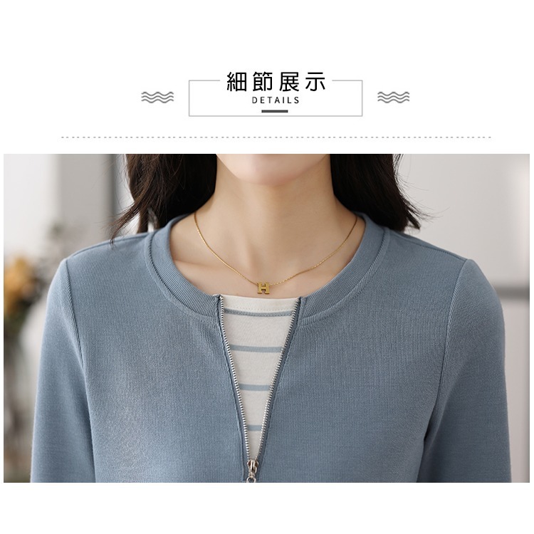 BJ COLLECTION 日系假兩件針織條紋拼接長袖上衣 BJC30087 FREE 灰藍色-細節圖4