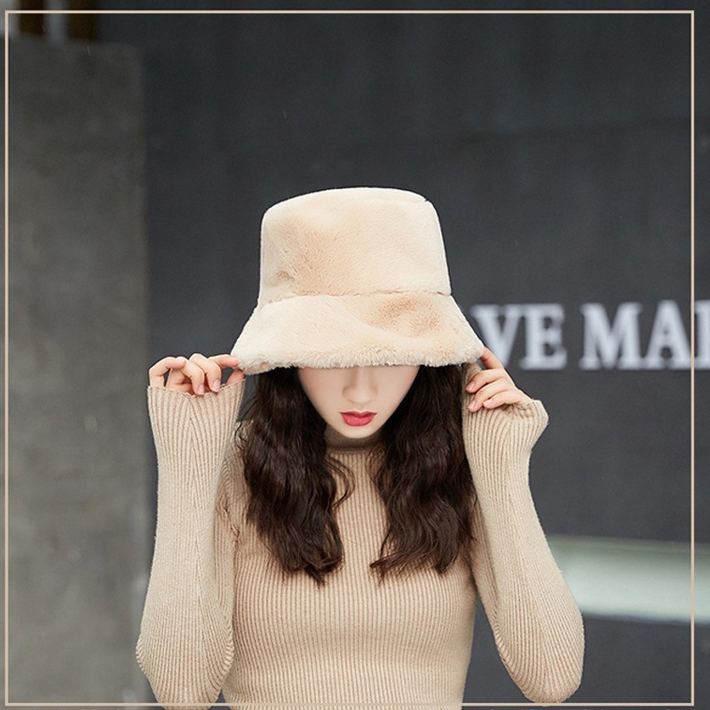 日本 BEAUTYJAPAN 羊羔毛絨加厚抗寒保暖時尚盆帽漁夫帽BJ2133奶杏色-細節圖2