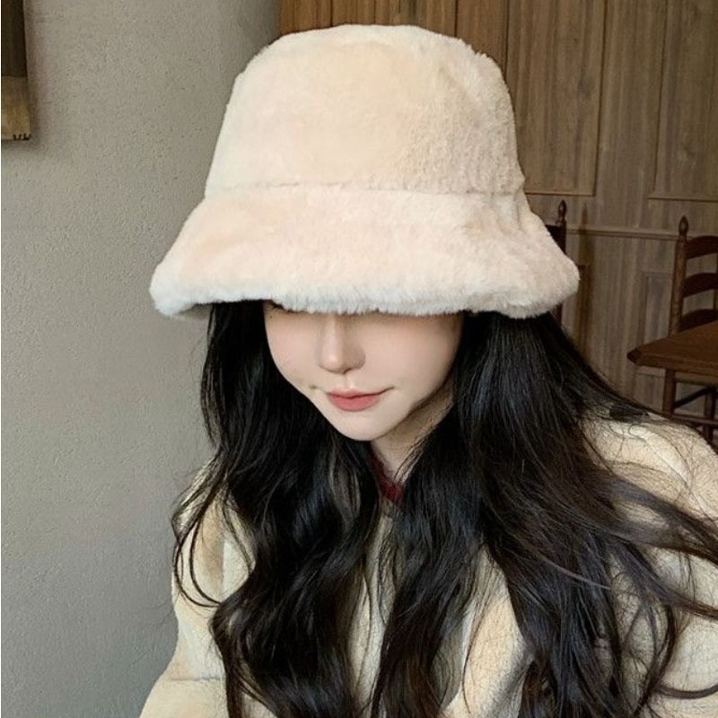 日本 BEAUTYJAPAN 羊羔毛絨加厚抗寒保暖時尚盆帽漁夫帽BJ2133奶杏色-細節圖3