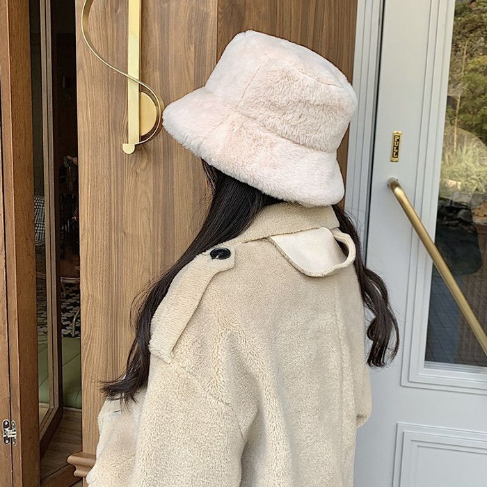 日本 BEAUTYJAPAN 羊羔毛絨加厚抗寒保暖時尚盆帽漁夫帽BJ2133奶杏色-細節圖4