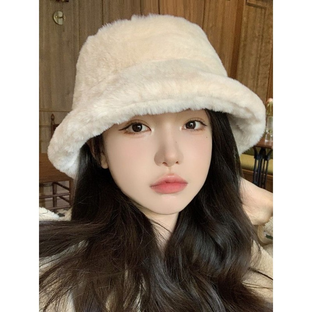 日本 BEAUTYJAPAN 羊羔毛絨加厚抗寒保暖時尚盆帽漁夫帽BJ2133奶杏色-細節圖5