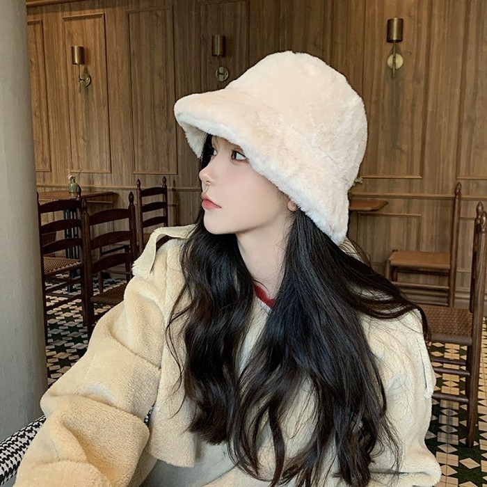 日本 BEAUTYJAPAN 羊羔毛絨加厚抗寒保暖時尚盆帽漁夫帽BJ2133奶杏色-細節圖6