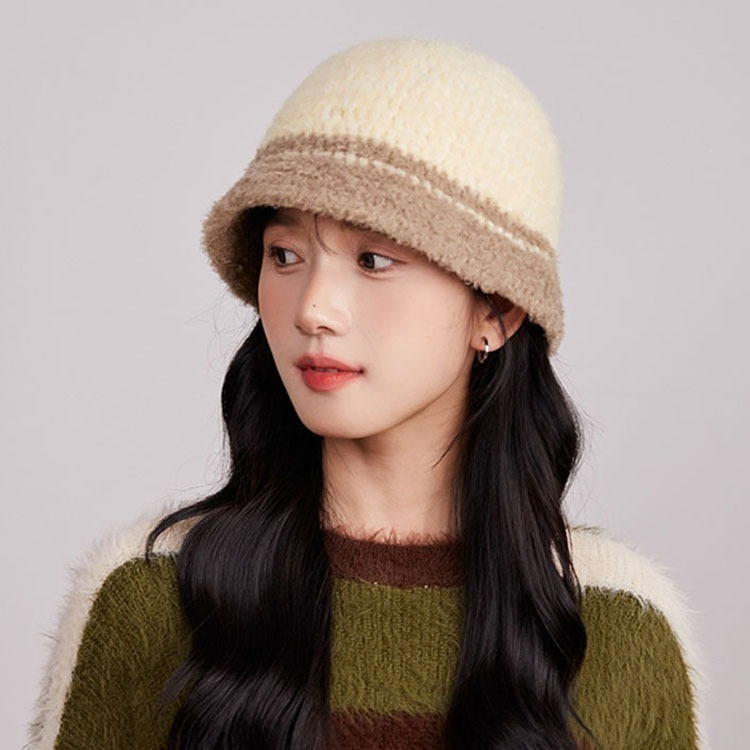 日本 BEAUTYJAPAN 羊毛拼色保暖針織毛帽毛帽 BJ2136 杏色/摩卡色-細節圖2