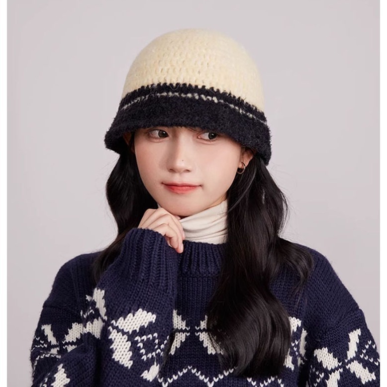 日本 BEAUTYJAPAN 羊毛拼色保暖針織毛帽毛帽 BJ2136 杏色/摩卡色-細節圖4