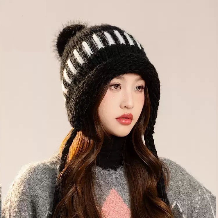 日本 BEAUTYJAPAN 羊毛抗寒保暖編織毛帽針織帽 BJ2137黑色-細節圖2