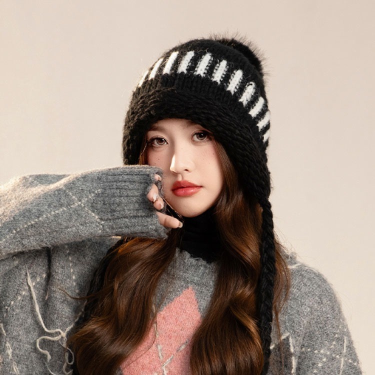 日本 BEAUTYJAPAN 羊毛抗寒保暖編織毛帽針織帽 BJ2137黑色-規格圖3