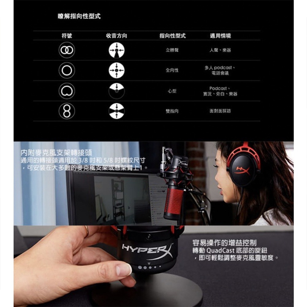 【eYe攝影】現貨 HyperX QuadCast USB 聲浪麥克風 麥克風 直立式 電競麥克風 直播 電競-細節圖4