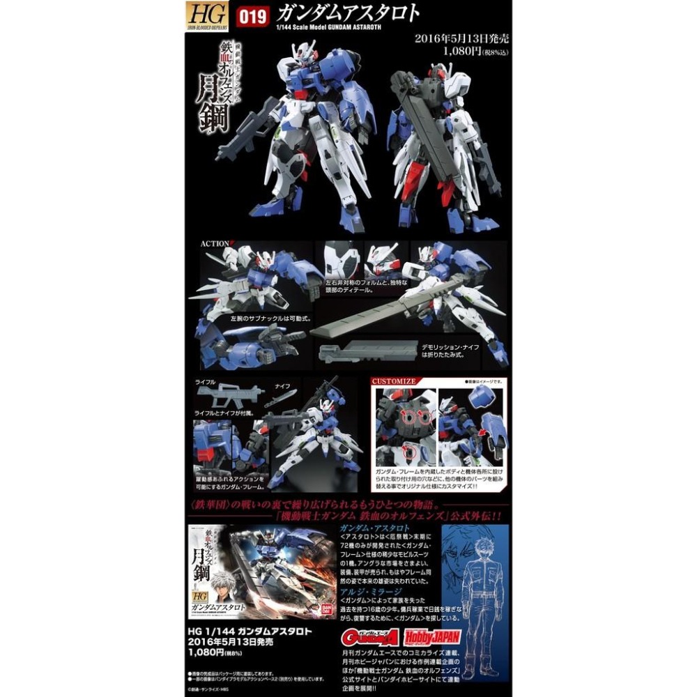 【鋼普拉】BANDAI 鐵血的孤兒 月鋼 HG 1/144 #019 GUNDAM ASTAROTH 阿斯塔洛 君魔鋼彈-細節圖3