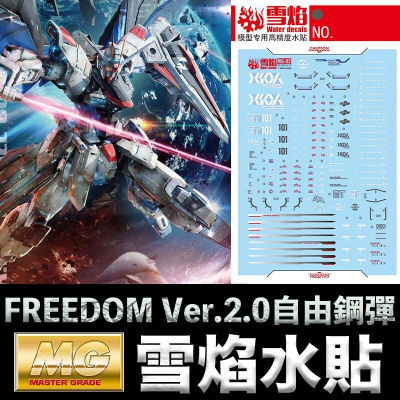【鋼普拉】雪焰水貼 螢光版 BANDAI MG 1/100 FREEDOM GUNDAM Ver 2.0 自由鋼彈