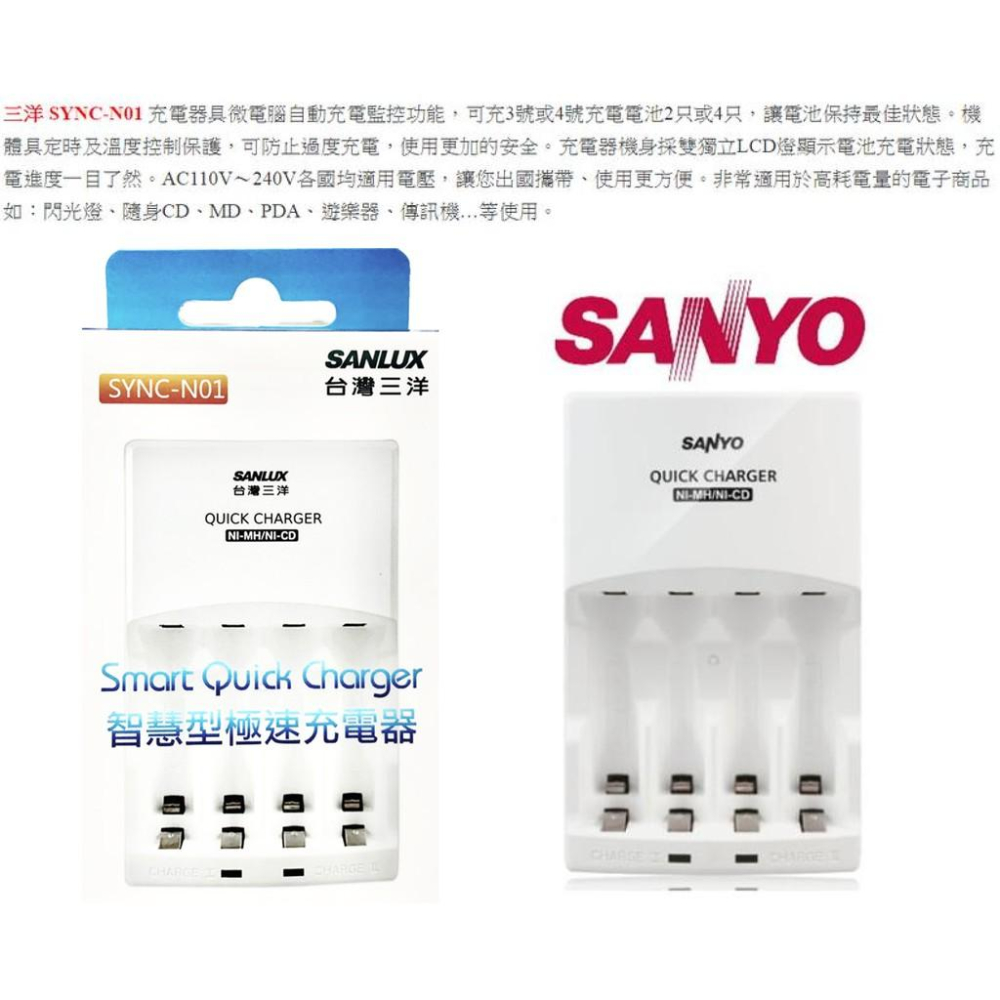 【eYe攝影】現貨 三洋 SANLUX SYNC-N01 智慧型極速充電器 3號 4號 電池 充電器 AA AAA-細節圖3