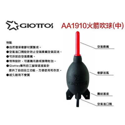 【鋼普拉】現貨 GIOTTOS 捷特 火箭吹球(中) AA1910 清潔筆 清潔組 吹球 氣吹 單眼相機 電腦