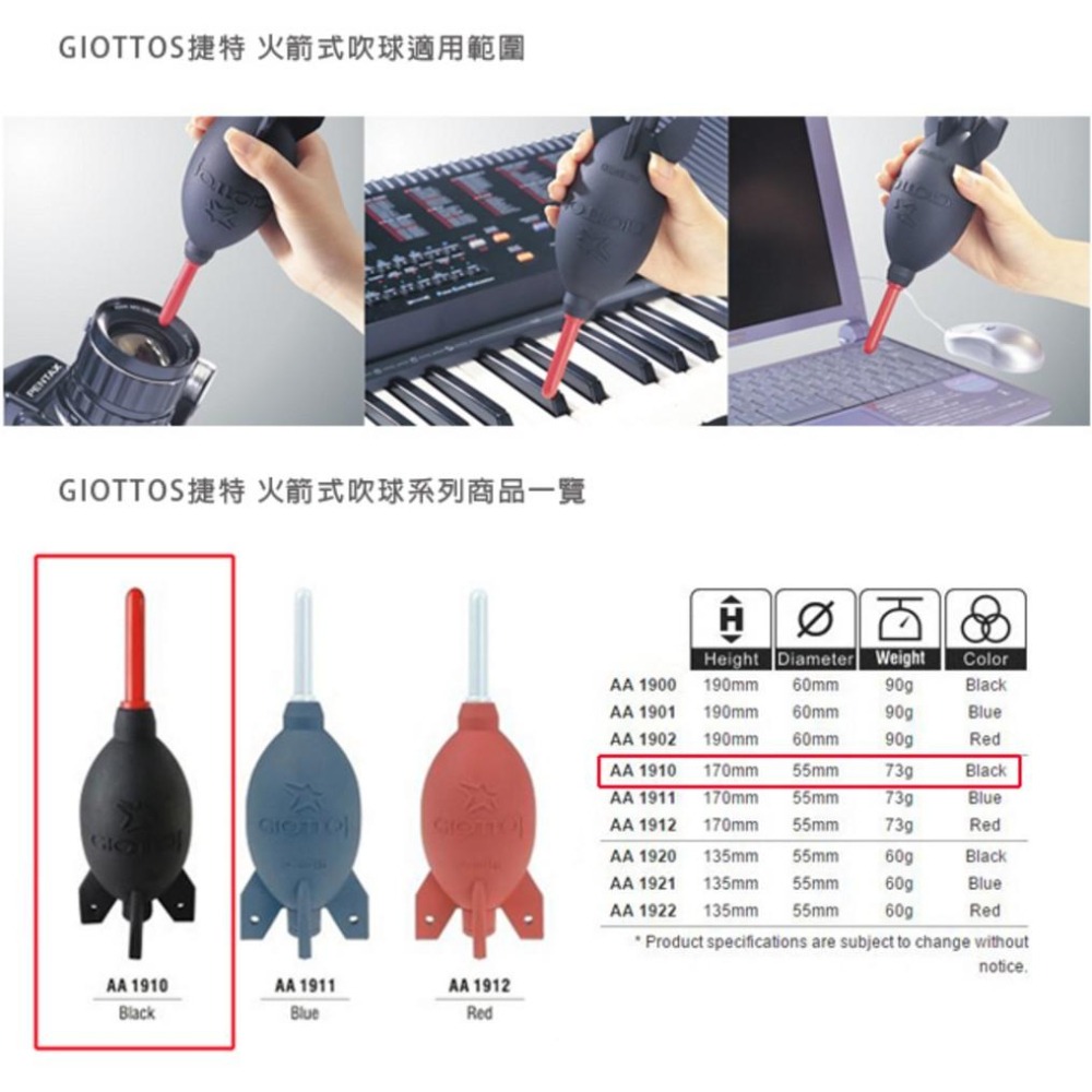 【鋼普拉】現貨 GIOTTOS 捷特 火箭吹球(中) AA1910 清潔筆 清潔組 吹球 氣吹 單眼相機 電腦-細節圖2