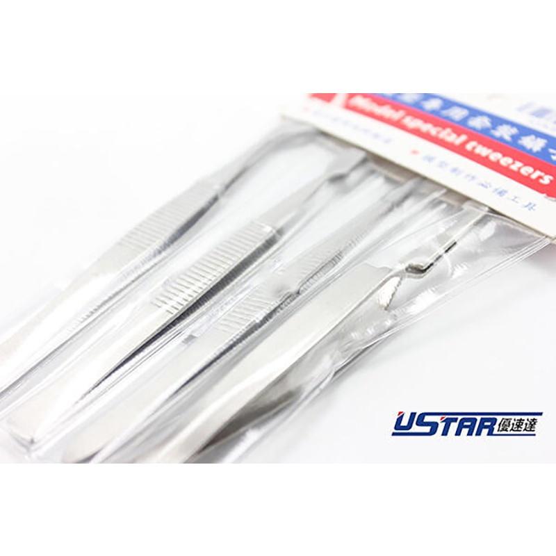【鋼普拉】現貨 優速達 UA90016 模型專用套裝鑷子 4支套組 彎夾 尖鑷子 直夾 夾子 模型夾-細節圖2