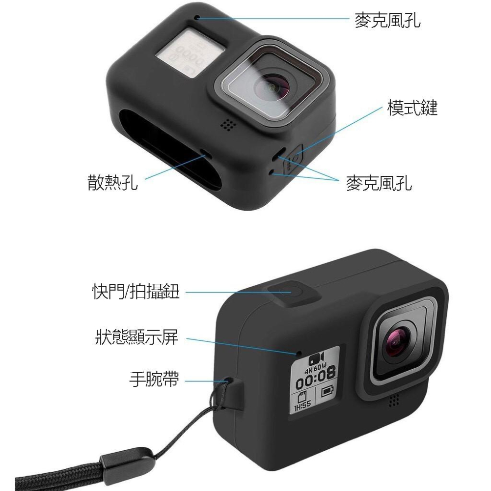 【eYe攝影】現貨 副廠配件 GoPro HERO 8 運動相機 矽膠保護套 + 手腕帶 相機套 掛繩 防摔 防塵-細節圖4