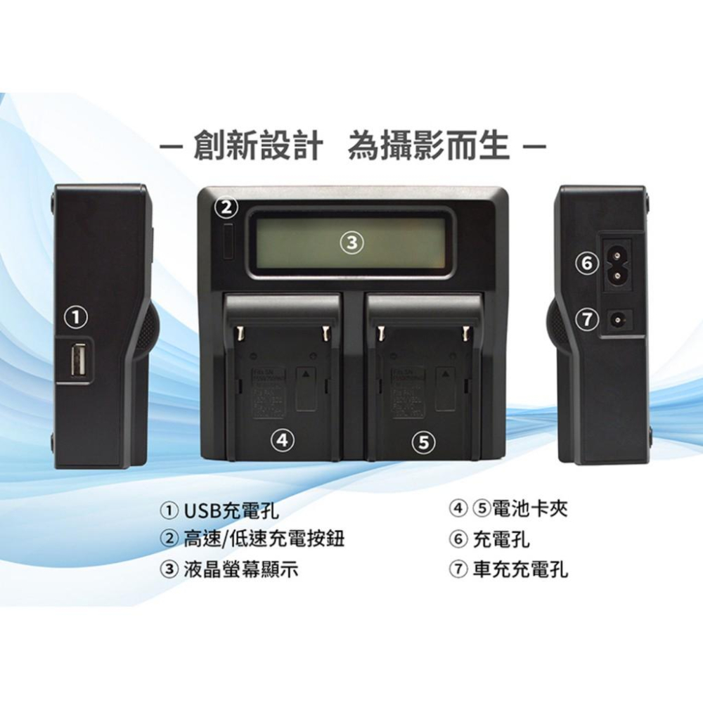 【eYe攝影】現貨 ROWA SONY F970 F750 F550 LCD 高速 雙充 充電器 持續燈 YN600-細節圖3