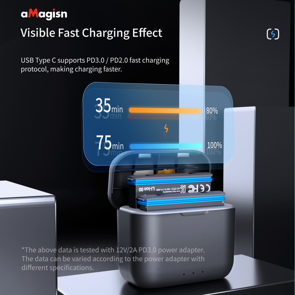 【eYe攝影】現貨 aMagisn Insta360 ONE X3 雙充快充充電盒 電池盒 充電盒 充電器 記憶卡收納-細節圖2