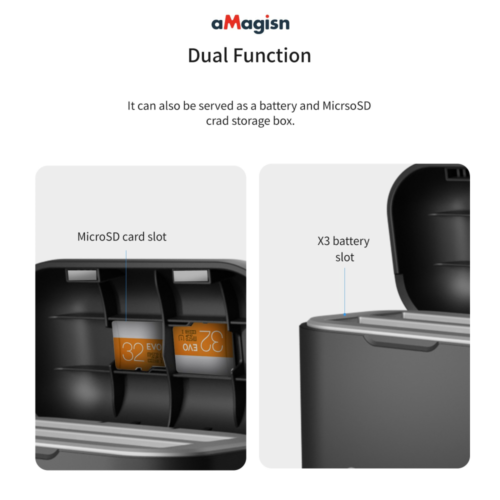 【eYe攝影】現貨 aMagisn Insta360 ONE X3 雙充快充充電盒 電池盒 充電盒 充電器 記憶卡收納-細節圖6